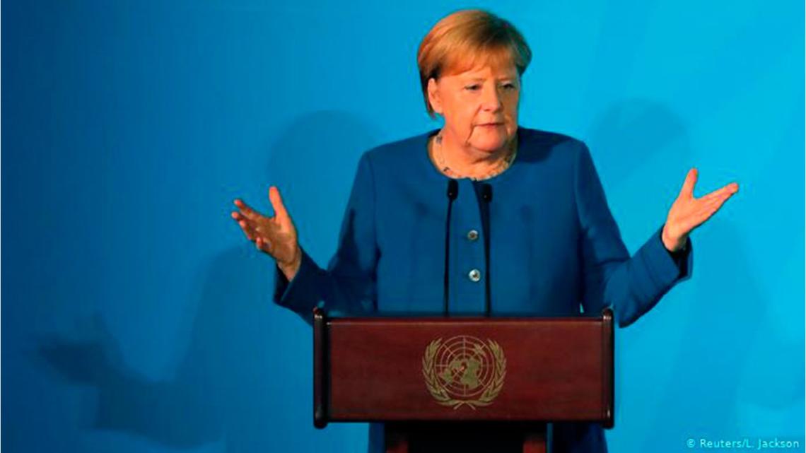 La canciller alemana, Ángela Merkel, durante su discurso en la Cumbre de Acción Climática.