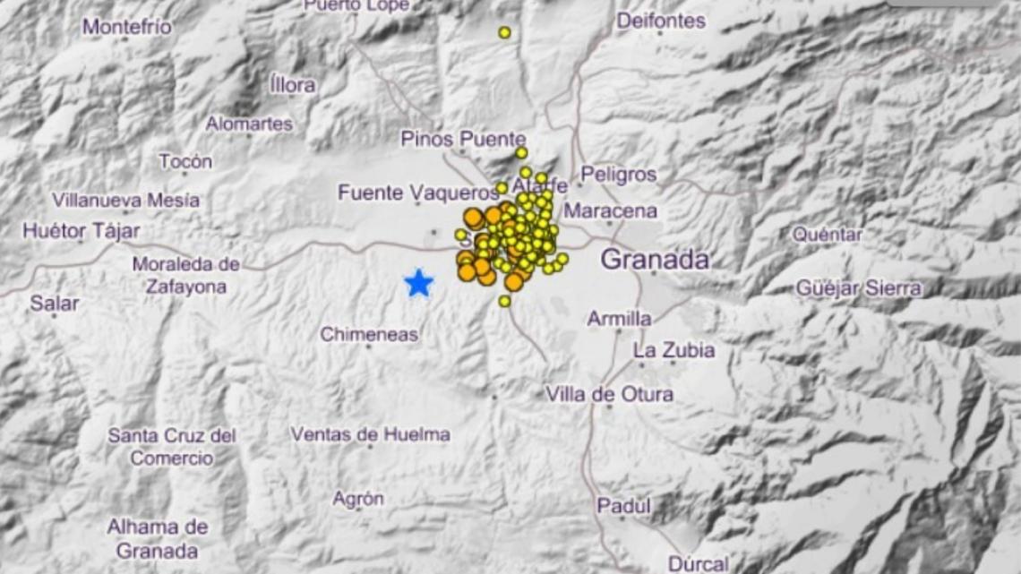 Imagen de este martes, que da testimonio de los últimos movimientos sísmicos en la provincia de Granada. Fuente: Instituto Geográfico Nacional.