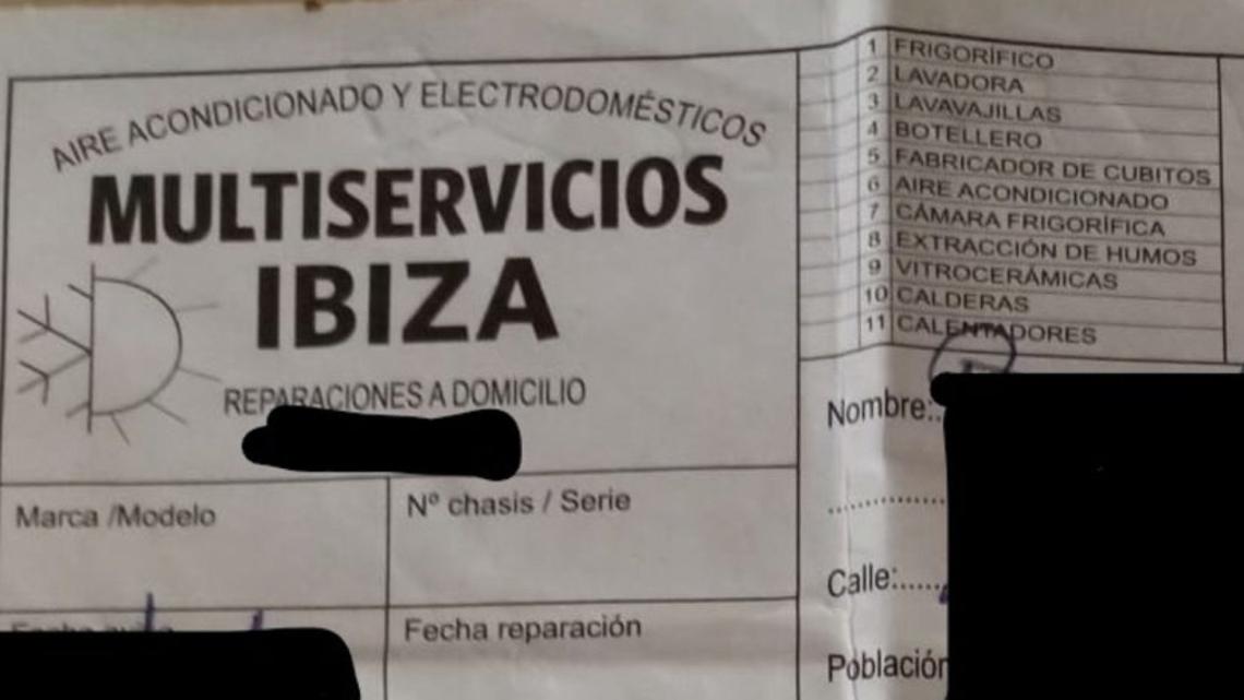 Imagen de una de las facturas que habría hecho a una pareja. Fuente: Diario de Ibiza.