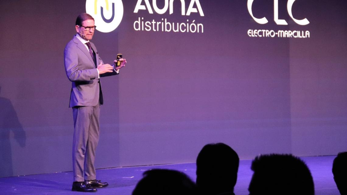El director general de Aúna Distribución, Josep Domingo, durante la gala de los premios Aúna, en la que anunció que la nueva plataforma estará disponible a partir del mes de enero de 2024.