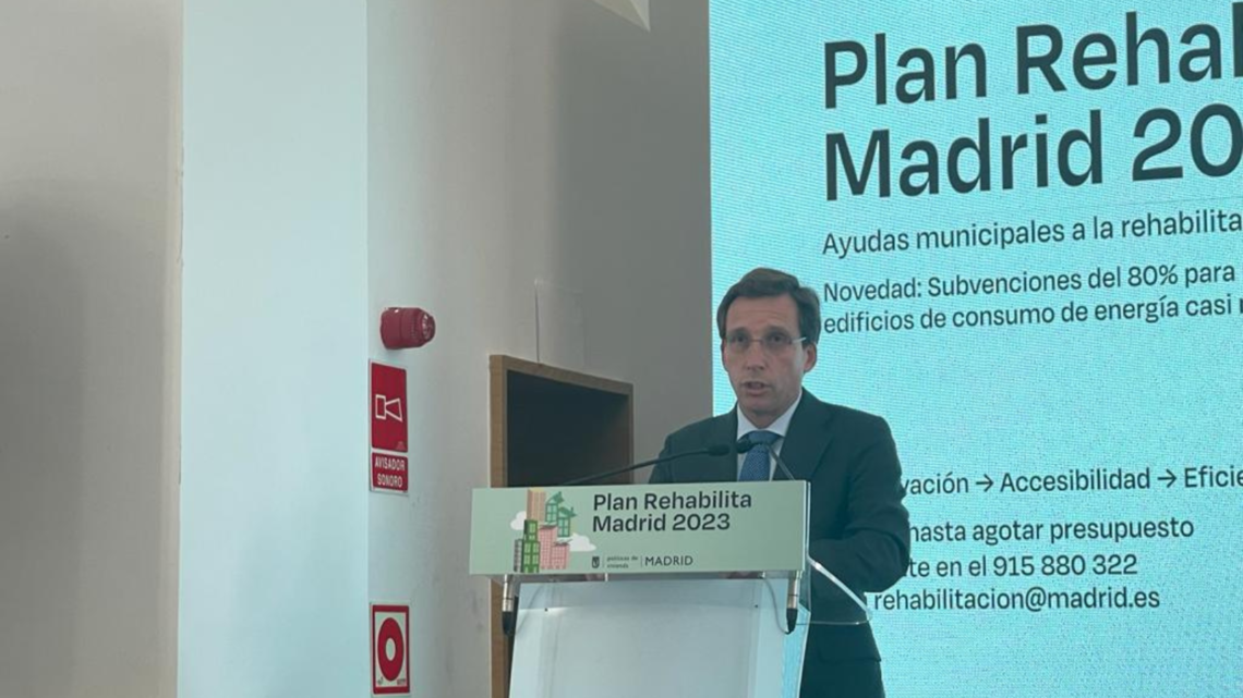 José Luis Martínez-Almeida, durante la presentación del Plan Rehabilita 2023.